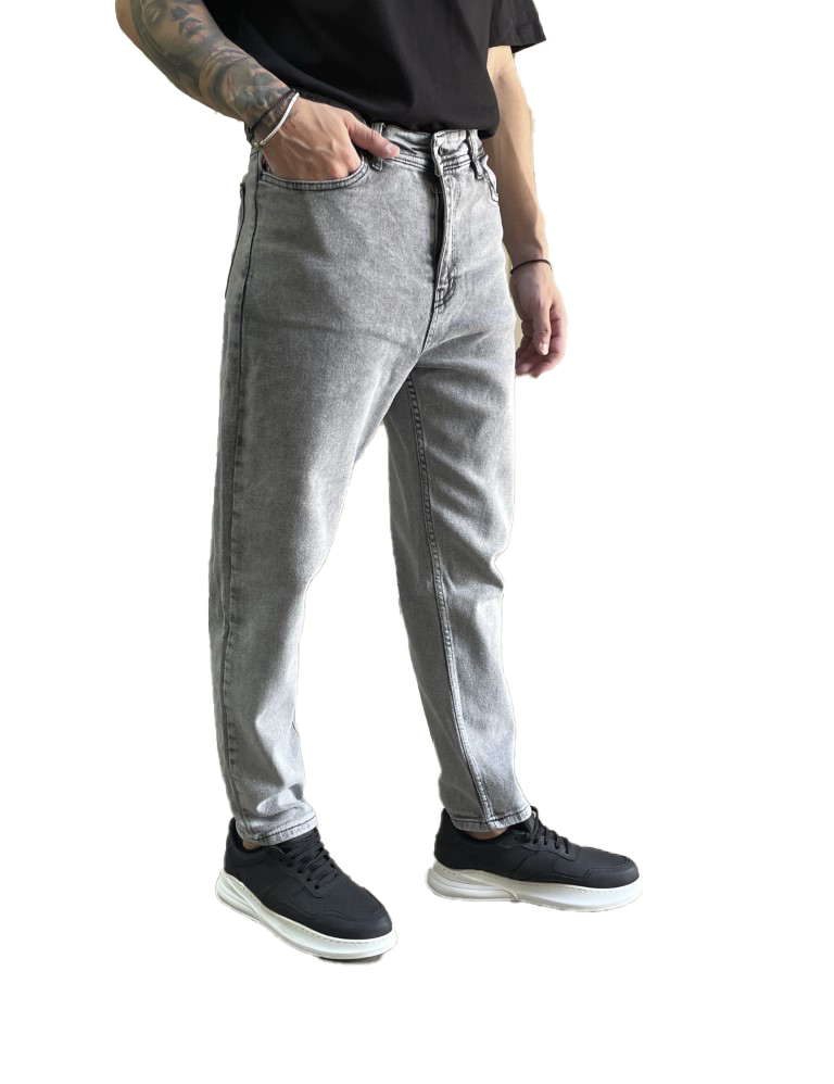 Ανδρικό γκρι ελαστικό loose τζιν πεντάτσεπο με φερμουάρ 8771 φωτογραφία